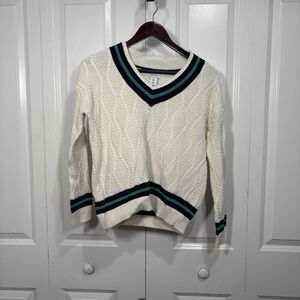 Nicole Miller Sweater Womens S Cotton Cable Knit V-Neck Tenniscore Preppy Y2K